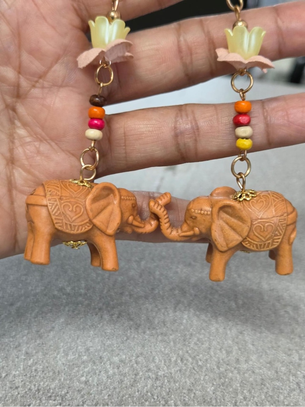 Handcrafted Orange Elephant Dangle Earrings - Women Jewelry
